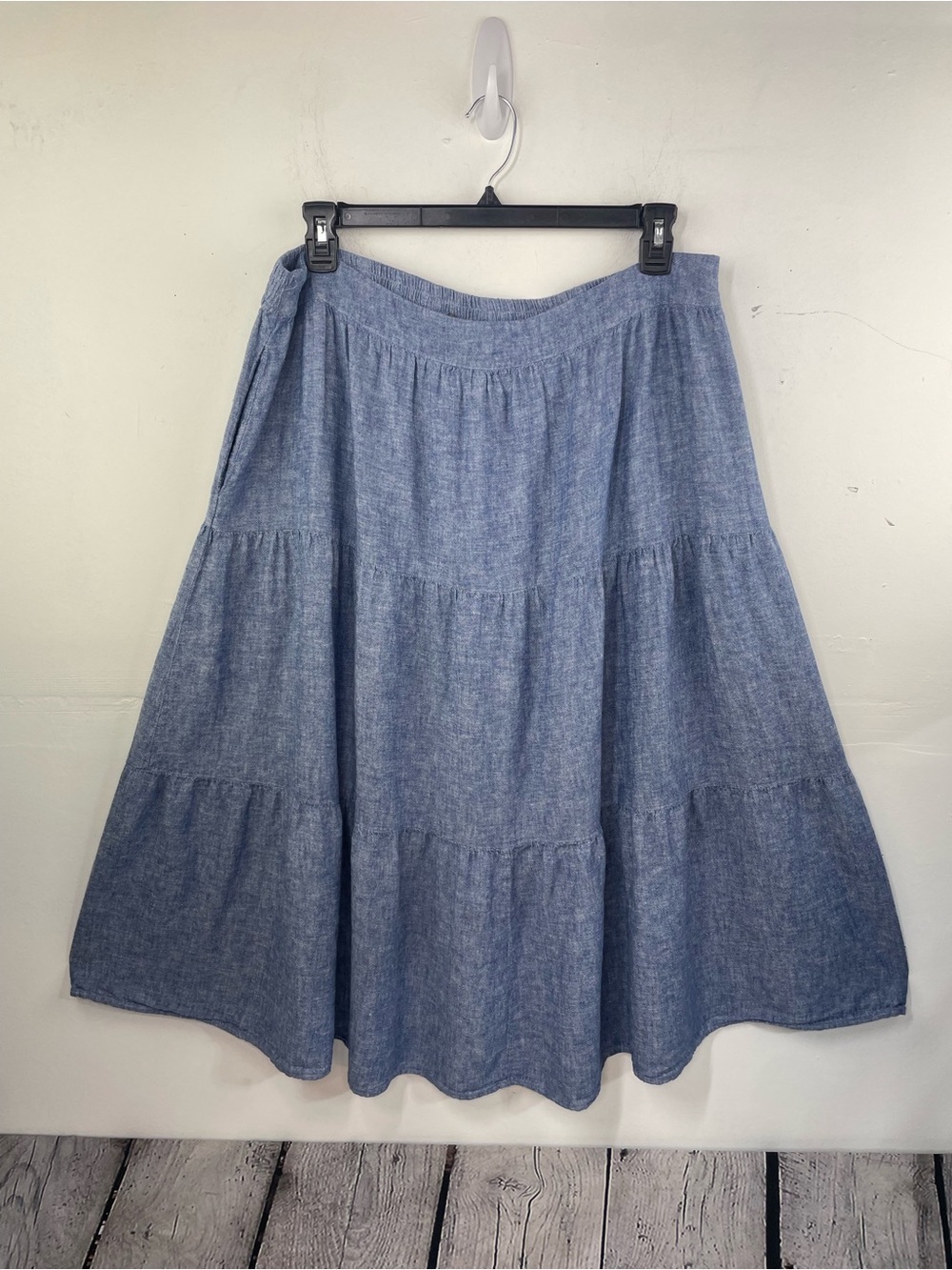 Matty M Blue Chambray Tiered A-Line Midi Skirt size XXL